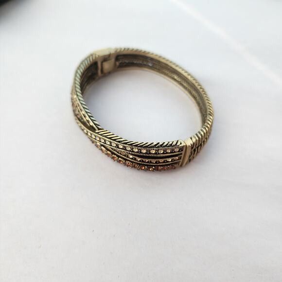Heidi Daus Bangle Bracelet Hinge Old Gold Bronze White Crystal Age Of elegance - Picture 4 of 8